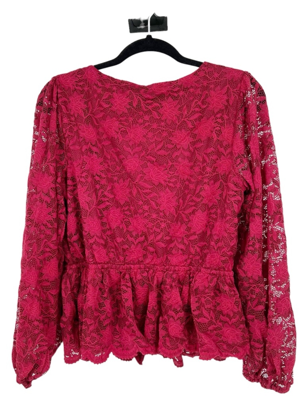 Maurices Red Floral Lace V Neck Long Sleeve Boho Peplum Blouse Top Size Large - Picture 3 of 5